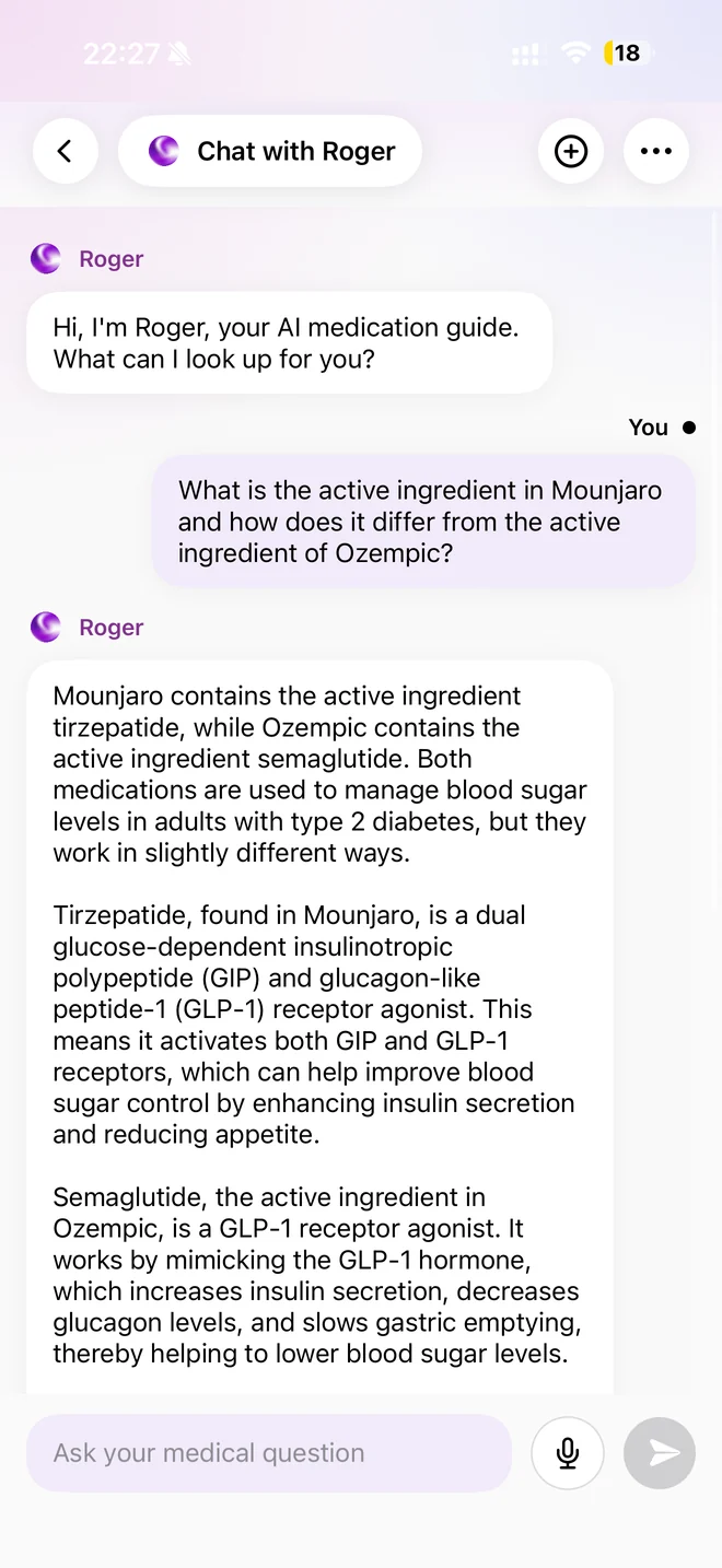 Chat with Roger explaining the difference between Mounjaro and Ozempic.